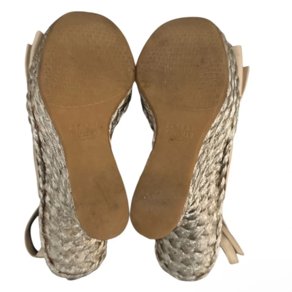 Authentic Stuart Weitzman luxury designer bow leather platform espadrilles Sz 8